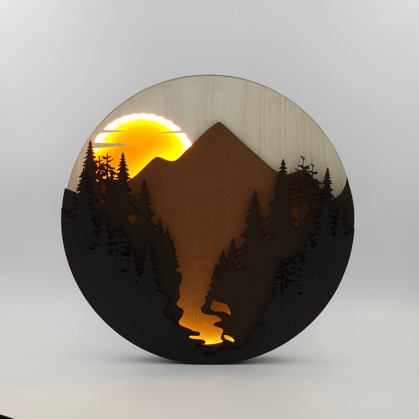 Berglandschaft Wandbild, LED Beleuchtung, rund